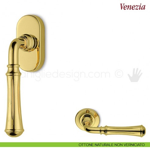 Maniglia per finestra martellina DK Venezia Antologhia ottone naturale non verniciato