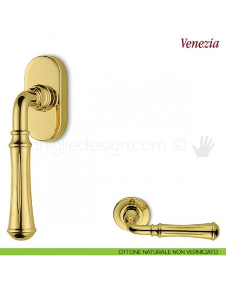 Maniglia per finestra martellina DK Venezia Antologhia ottone naturale non verniciato