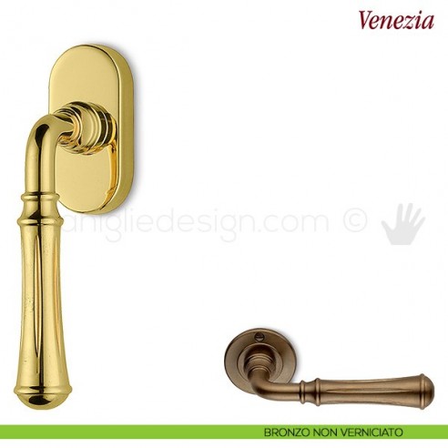 Maniglia per finestra martellina DK Venezia Antologhia bronzo non verniciato
