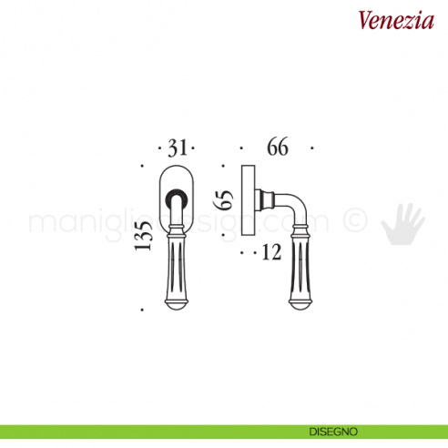 Maniglia per finestra martellina DK Venezia Antologhia disegno