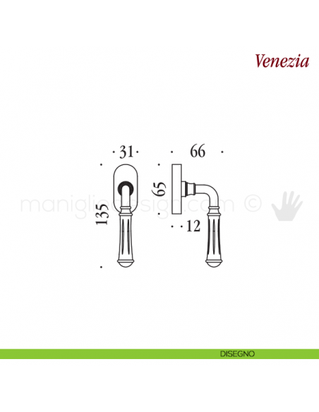 Maniglia per finestra martellina DK Venezia Antologhia disegno