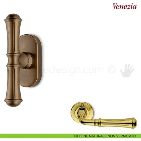 Maniglia per finestra martellina DK Venezia Antologhia ottone naturale non verniciato