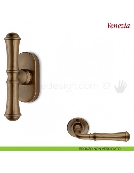 Maniglia per finestra martellina DK Venezia Antologhia bronzo non verniciato