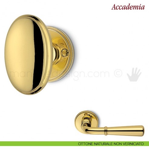 Pomello per porta Accademia girevole Antologhia con molla ottone naturale non verniciato