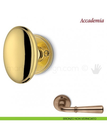 Pomello per porta Accademia girevole Antologhia con molla bronzo non verniciato