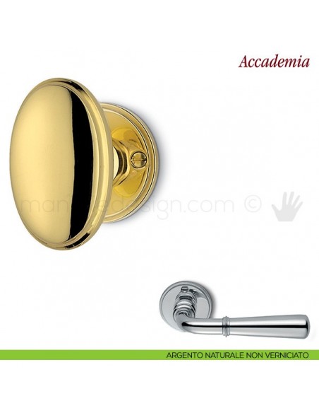 Pomello per porta Accademia girevole Antologhia con molla argento naturale non verniciato