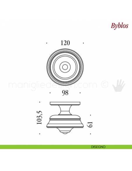 Pomello per porta Byblos fisso Antologhia disegno