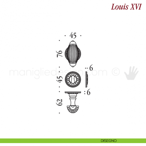 Pomello per porta Louis XVI girevole Antologhia senza molla patent disegno