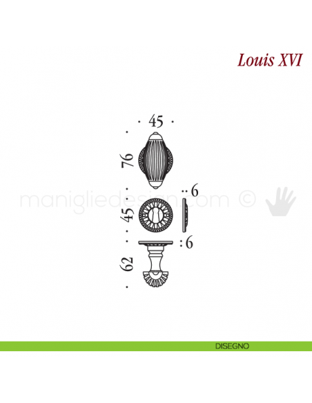 Pomello per porta Louis XVI girevole Antologhia senza molla patent disegno