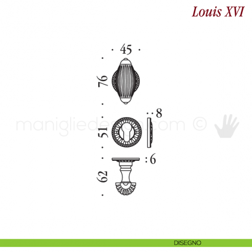 Pomello per porta Louis XVI girevole Antologhia senza molla yale disegno