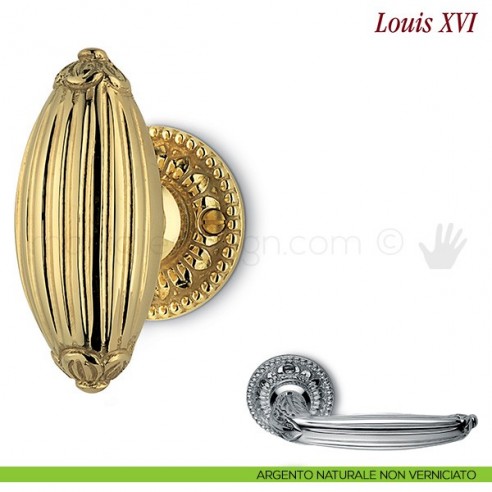 Pomello per porta Louis XVI girevole Antologhia con molla argento naturale non verniciato