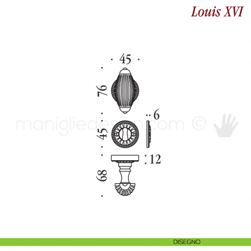 Pomello per porta Louis XVI girevole Antologhia con molla patent disegno