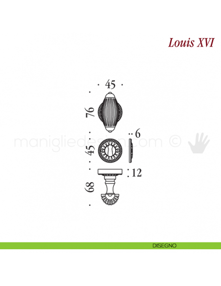 Pomello per porta Louis XVI girevole Antologhia con molla patent disegno