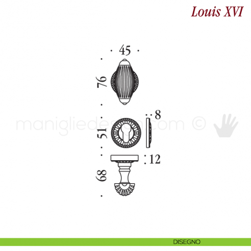 Pomello per porta Louis XVI girevole Antologhia con molla yale disegno