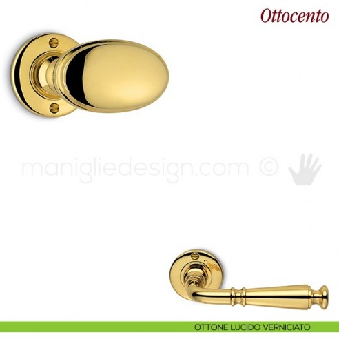 Pomello per porta Ottocento girevole Antologhia senza molla ottone lucido verniciato