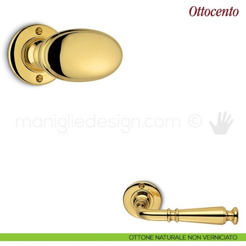 Pomello per porta Ottocento girevole Antologhia con molla ottone naturale non verniciato
