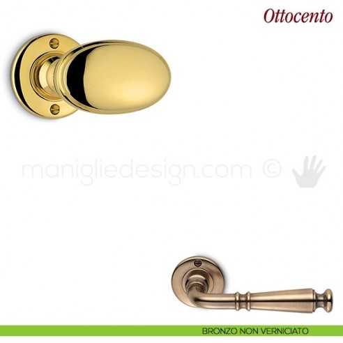 Pomello per porta Ottocento girevole Antologhia con molla bronzo non verniciato