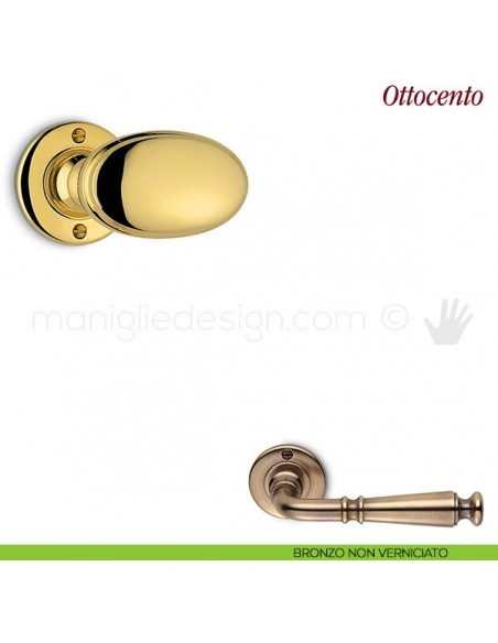 Pomello per porta Ottocento girevole Antologhia con molla bronzo non verniciato