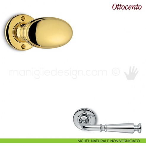 Pomello per porta Ottocento girevole Antologhia con molla nichel naturale non verniciato