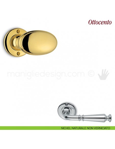 Pomello per porta Ottocento girevole Antologhia con molla nichel naturale non verniciato