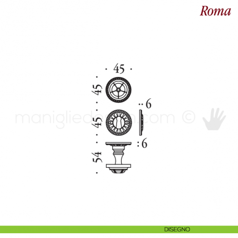 Pomello per porta Roma girevole Antologhia senza molla patent disegno