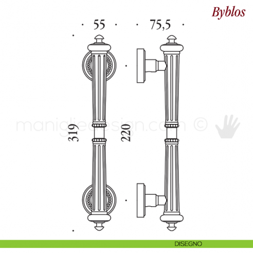Maniglione per porta Byblos Antologhia disegno