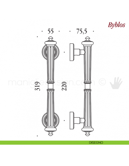 Maniglione per porta Byblos Antologhia disegno
