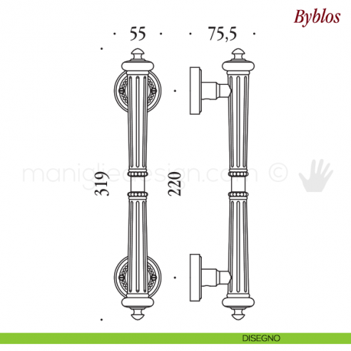 Maniglione per porta Byblos Antologhia disegno