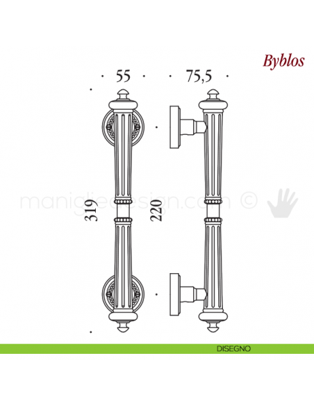 Maniglione per porta Byblos Antologhia disegno