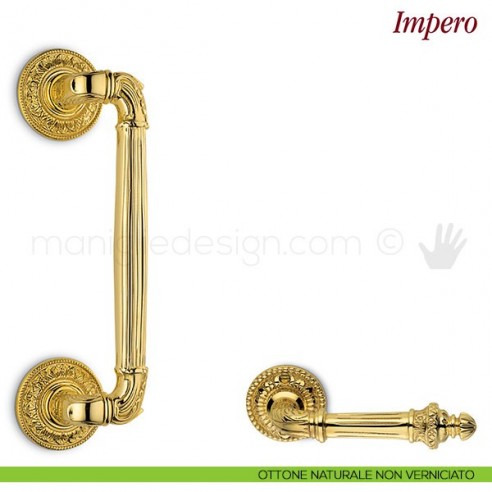 Maniglione per porta Impero Antologhia zancato ottone naturale non verniciato