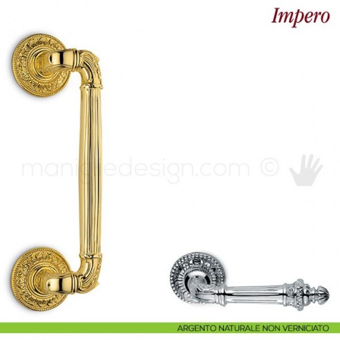 Maniglione per porta Impero Antologhia zancato argento naturale non verniciato