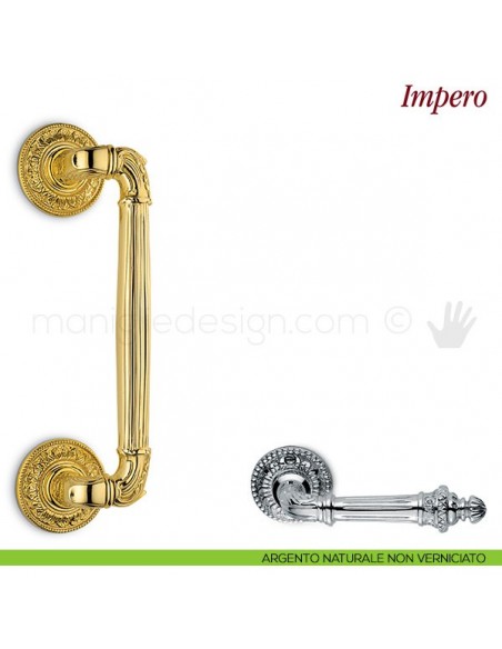 Maniglione per porta Impero Antologhia zancato argento naturale non verniciato