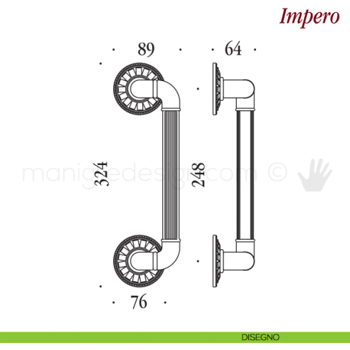 Maniglione per porta Impero Antologhia zancato disegno