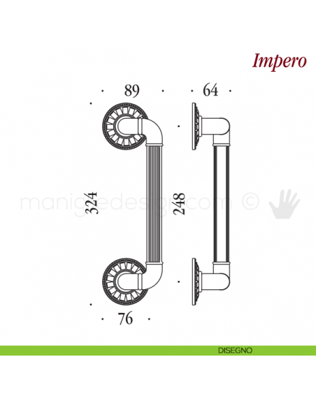 Maniglione per porta Impero Antologhia zancato disegno