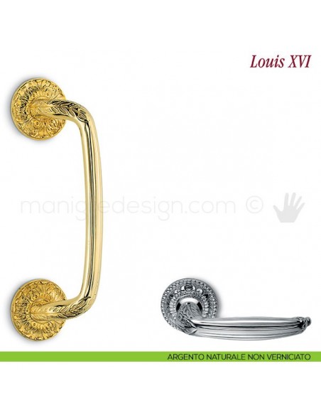 Maniglione per porta Louis XVI Antologhia zancato argento naturale non verniciato