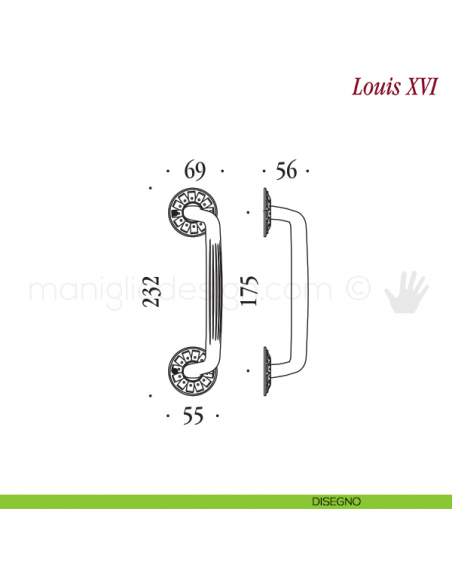 Maniglione per porta Louis XVI Antologhia zancato disegno