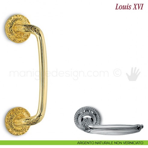 Maniglione per porta Louis XVI Antologhia zancato argento naturale non verniciato