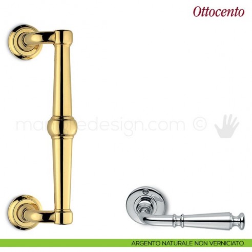 Maniglione per porta Ottocento Antologhia zancato argento naturale non verniciato