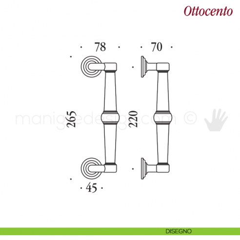 Maniglione per porta Ottocento Antologhia zancato disegno