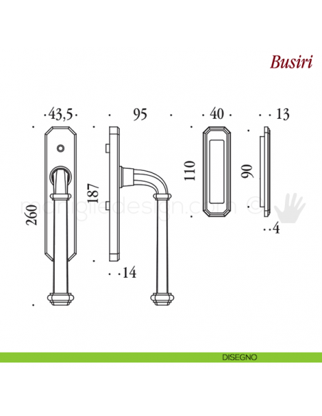 Maniglione per alzante scorrevole Busiri Antologhia disegno