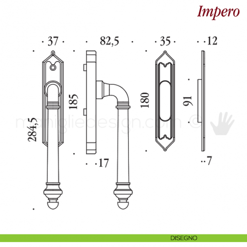Maniglione per alzante scorrevole Impero Antologhia disegno