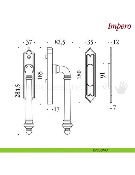 Maniglione per alzante scorrevole Impero Antologhia disegno