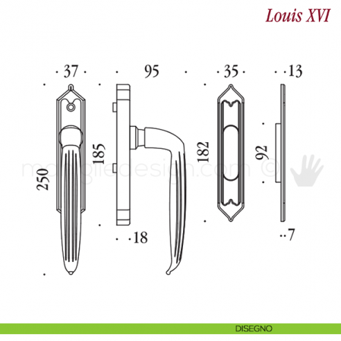 Maniglione per alzante scorrevole Louis XVI Antologhia disegno
