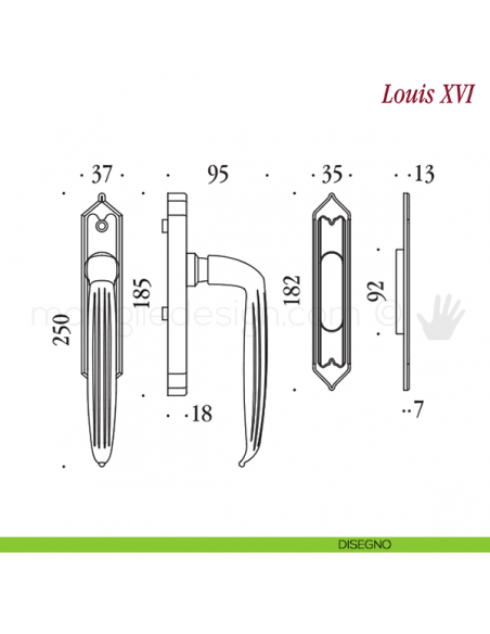 Maniglione per alzante scorrevole Louis XVI Antologhia disegno