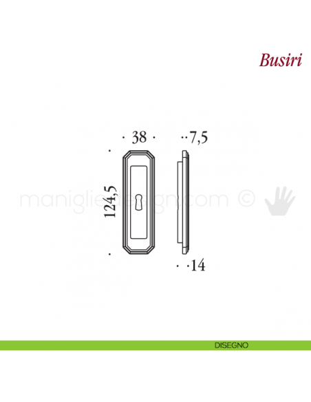 Maniglia per porta scorrevole Busiri Antologhia con foro chiave disegno