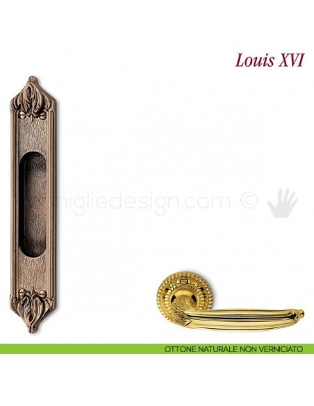 Maniglia per porta scorrevole Louis XVI Antologhia senza foro chiave ottone naturale non verniciato