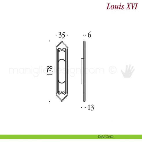 Maniglia per porta scorrevole Louis XVI Antologhia senza foro chiave disegno