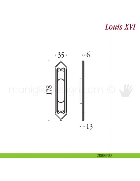 Maniglia per porta scorrevole Louis XVI Antologhia senza foro chiave disegno