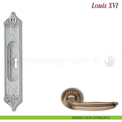 Maniglia per porta scorrevole Louis XVI Antologhia con foro chiave bronzo non verniciato