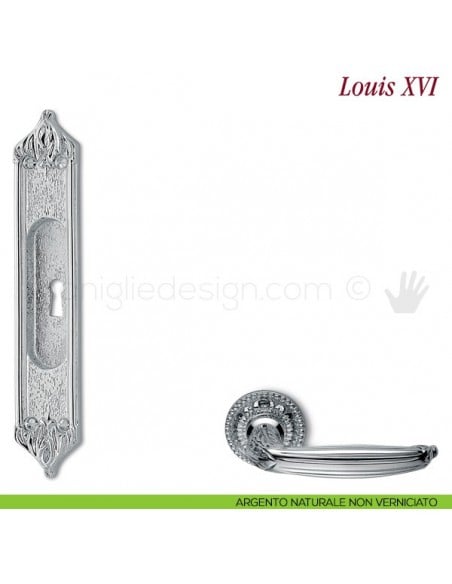 Maniglia per porta scorrevole Louis XVI Antologhia con foro chiave argento naturale non verniciato